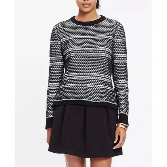 Madewell Black White Fine Knit Crew Neck Pullover Sweater Small - Picture 1 of 16